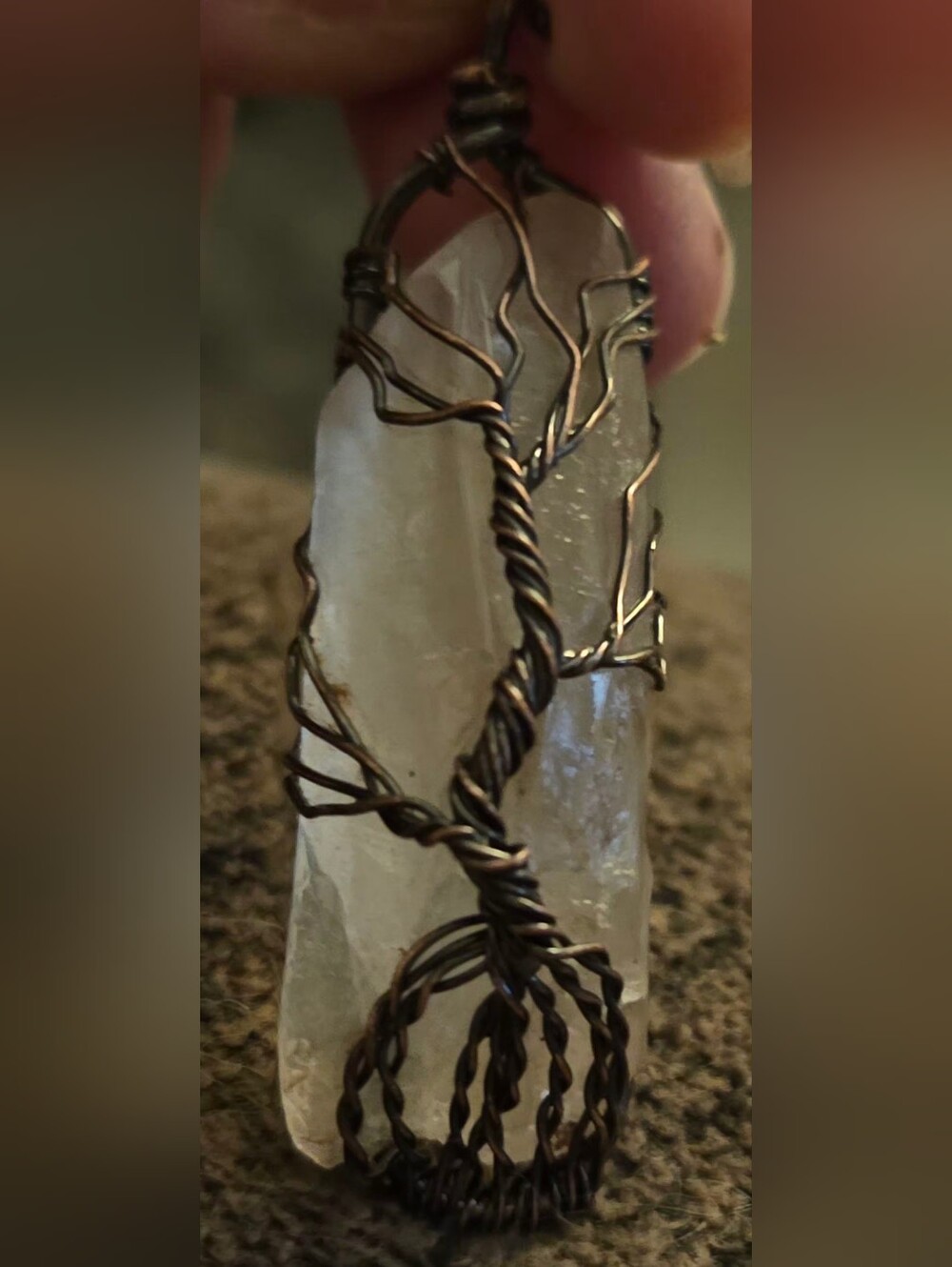 Hand Crafted Copper Tree Of Life Wrap Clear Quartz Pendant